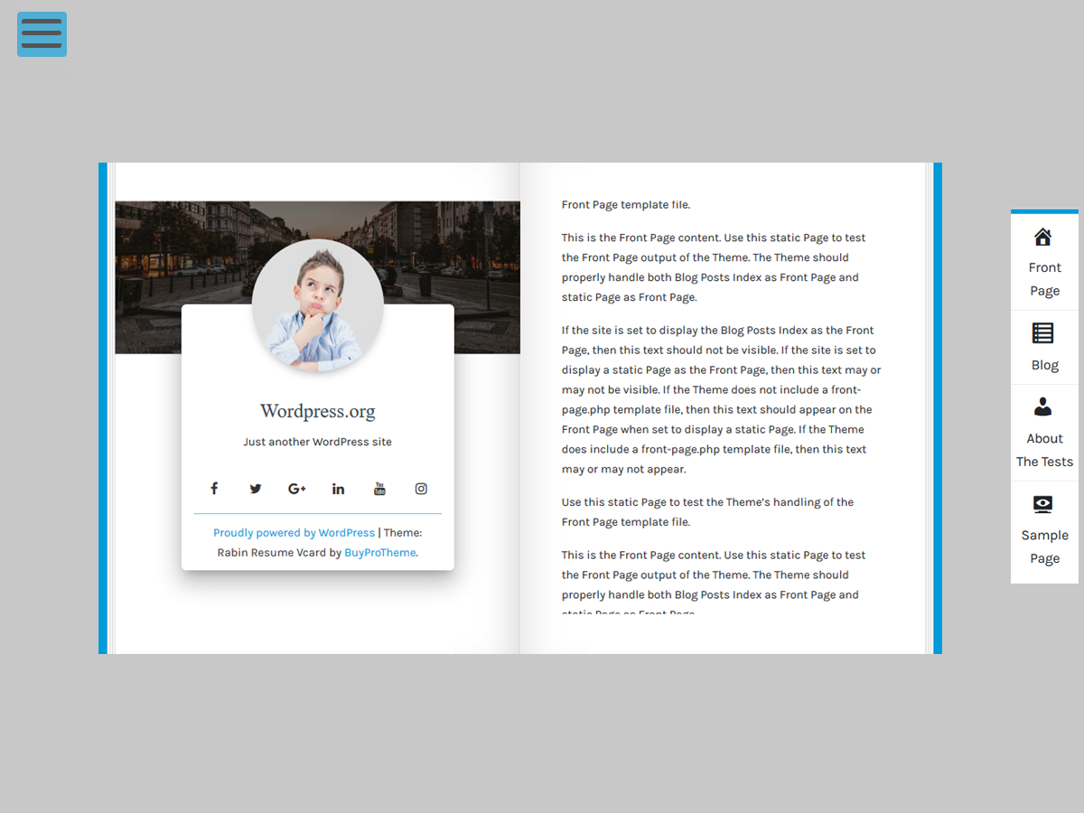 Rabin Resume Vcard WordPress Premium Profile Theme